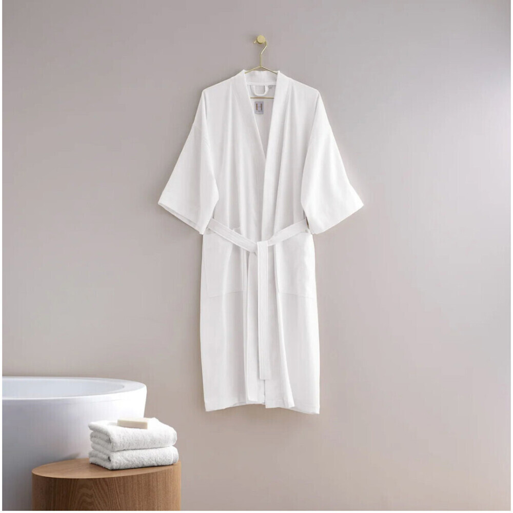 H by Frette Women's Piqué Cotton Belted Robe size M in white